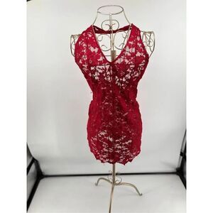 Victoria's Secret Lace Halter Open Back Chemise Red Size Medium